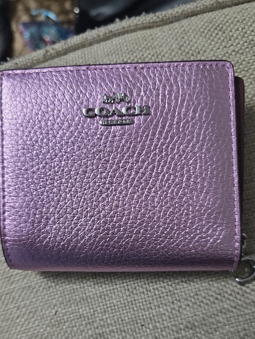 COACH Metallic Lavender Pink Pebbled Leather Wallet